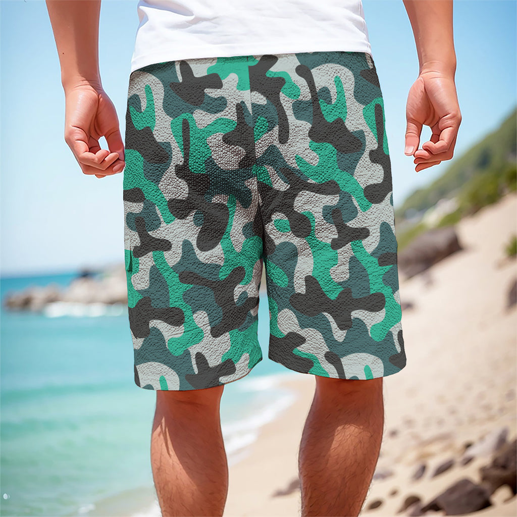 Teal And Black Camouflage Print Men's Cargo Shorts