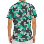 Teal And Black Camouflage Print Men's Deep V-Neck Shirt