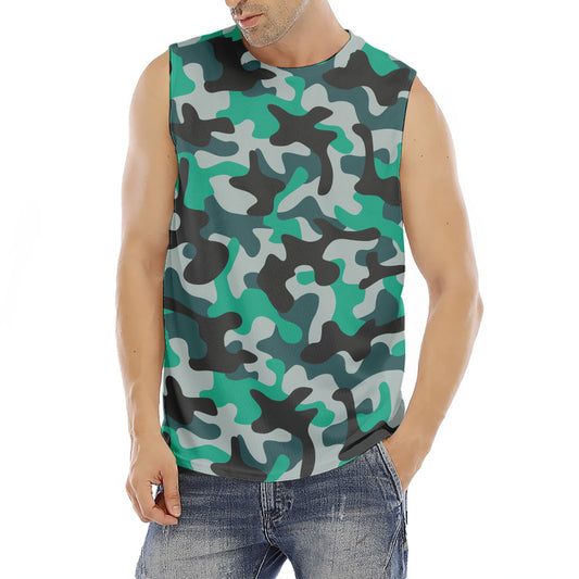 Teal And Black Camouflage Print Men's Fitness Tank Top