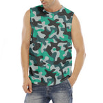 Teal And Black Camouflage Print Men's Fitness Tank Top