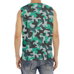 Teal And Black Camouflage Print Men's Fitness Tank Top