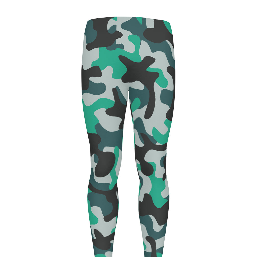 Teal And Black Camouflage Print Men's leggings