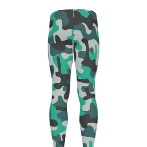 Teal And Black Camouflage Print Men's leggings