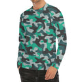 Teal And Black Camouflage Print Men's Long Sleeve Rash Guard