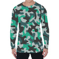 Teal And Black Camouflage Print Men's Long Sleeve T-Shirt