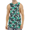 Teal And Black Camouflage Print Men's Muscle Tank Top