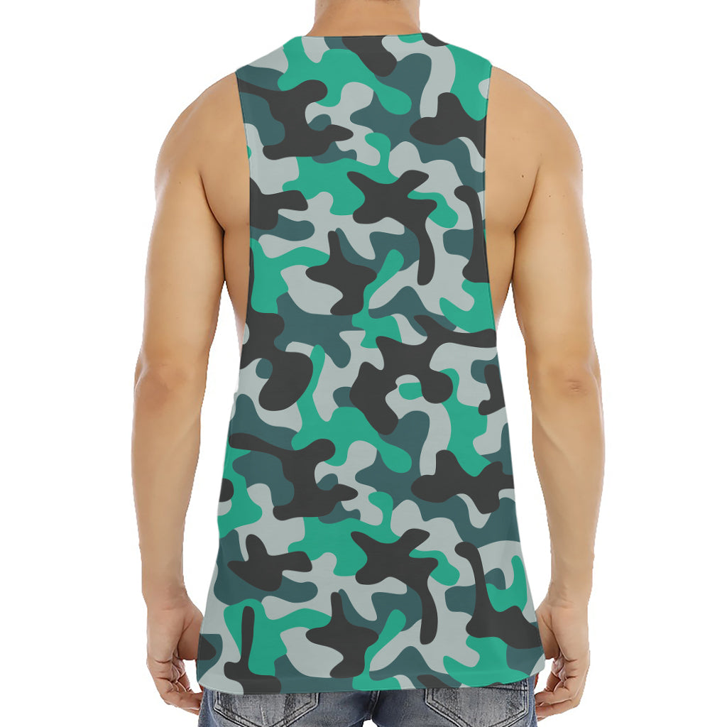 Teal And Black Camouflage Print Men's Muscle Tank Top