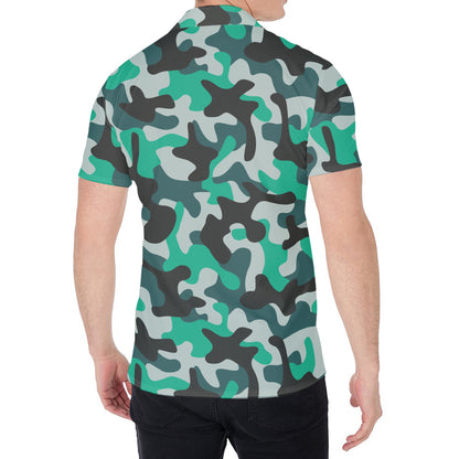 Teal And Black Camouflage Print Men's Shirt
