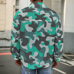 Teal And Black Camouflage Print Men's Shirt Jacket