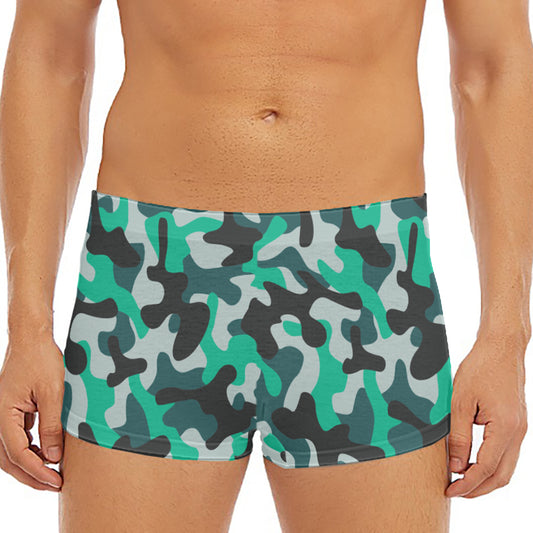 Teal And Black Camouflage Print Men's Short Boxer Briefs