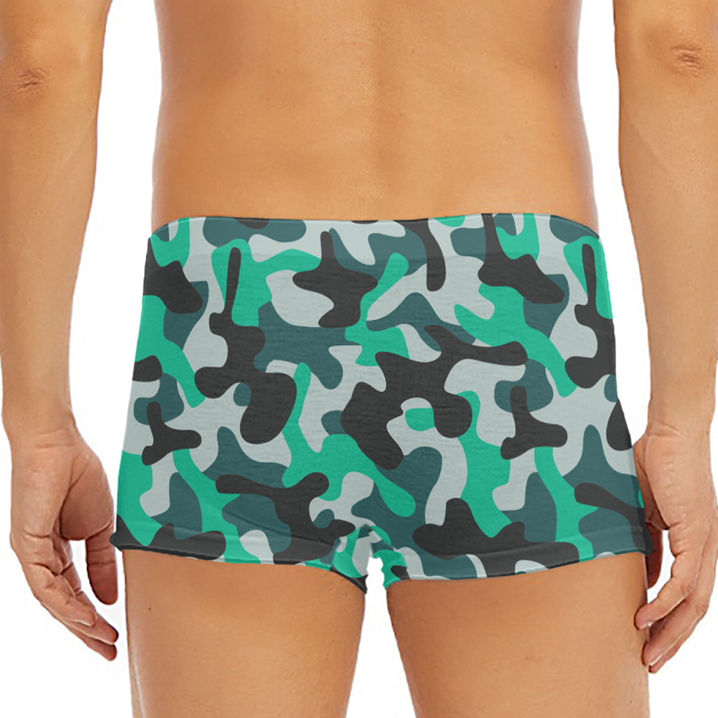 Teal And Black Camouflage Print Men's Short Boxer Briefs