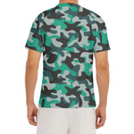 Teal And Black Camouflage Print Men's Short Sleeve Rash Guard