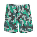 Teal And Black Camouflage Print Men's Athletic Shorts