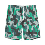 Teal And Black Camouflage Print Men's Sports Shorts