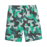 Teal And Black Camouflage Print Men's Sports Shorts