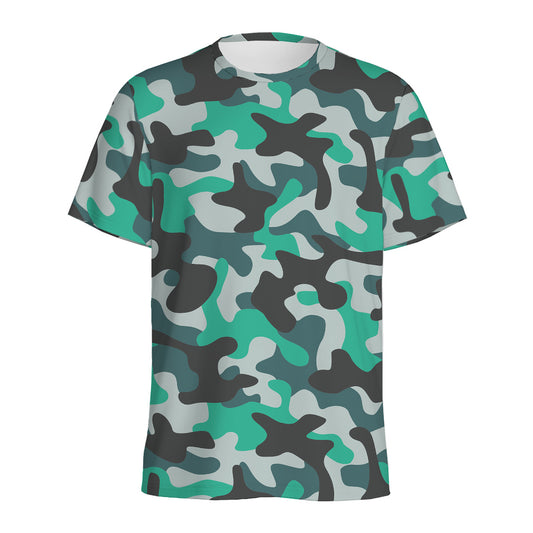 Teal And Black Camouflage Print Men's Sports T-Shirt