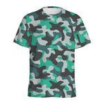 Teal And Black Camouflage Print Men's Sports T-Shirt