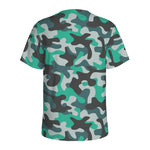Teal And Black Camouflage Print Men's Sports T-Shirt