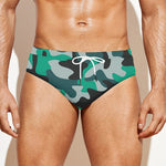 Teal And Black Camouflage Print Men's Swim Briefs