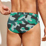 Teal And Black Camouflage Print Men's Swim Briefs
