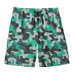 Teal And Black Camouflage Print Men's Swim Trunks