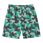 Teal And Black Camouflage Print Men's Swim Trunks