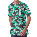 Teal And Black Camouflage Print Men's Velvet T-Shirt