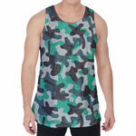 Teal And Black Camouflage Print Men's Velvet Tank Top