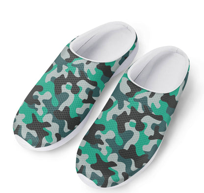 Teal And Black Camouflage Print Mesh Casual Shoes