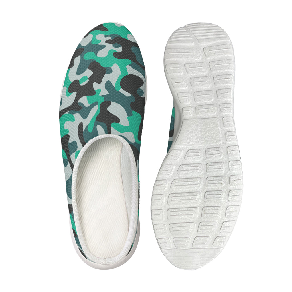 Teal And Black Camouflage Print Mesh Casual Shoes