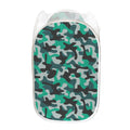 Teal And Black Camouflage Print Mesh Laundry Hamper