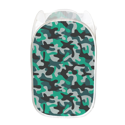 Teal And Black Camouflage Print Mesh Laundry Hamper