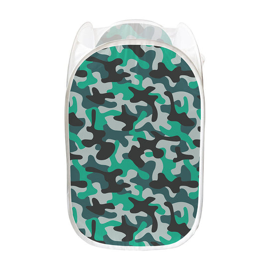 Teal And Black Camouflage Print Mesh Laundry Hamper