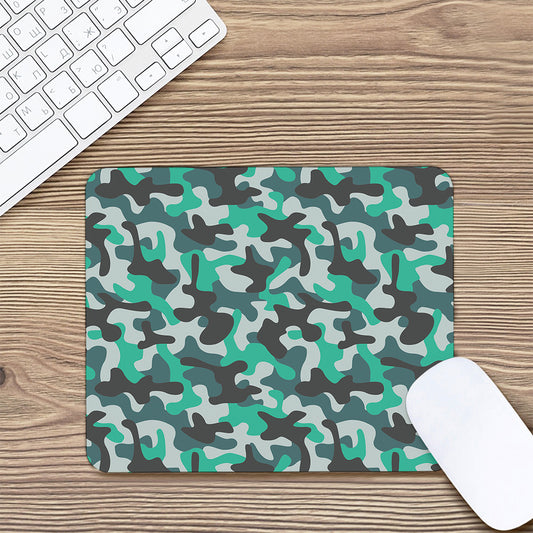 Teal And Black Camouflage Print Mouse Pad