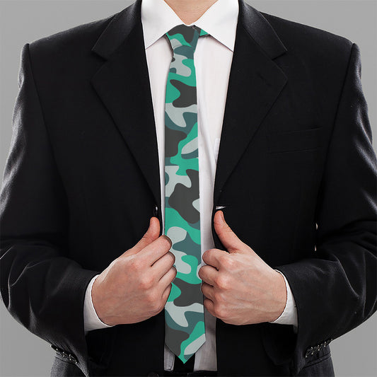 Teal And Black Camouflage Print Necktie