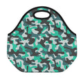 Teal And Black Camouflage Print Neoprene Lunch Bag