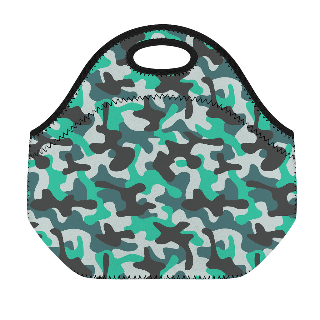 Teal And Black Camouflage Print Neoprene Lunch Bag