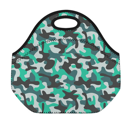 Teal And Black Camouflage Print Neoprene Lunch Bag