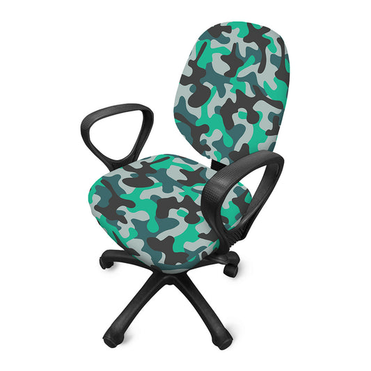 Teal And Black Camouflage Print Office Chair Cover