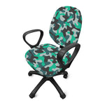 Teal And Black Camouflage Print Office Chair Cover