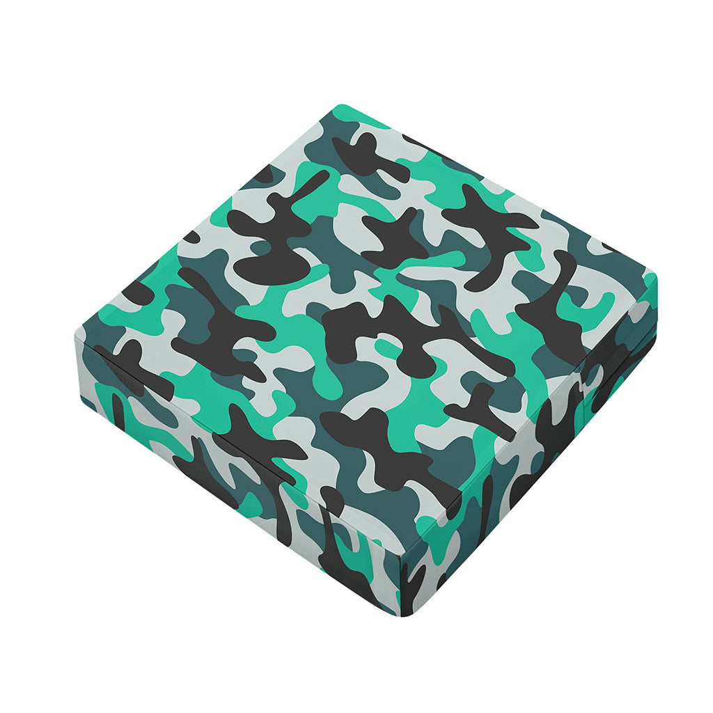 Teal And Black Camouflage Print Outdoor Seat Cushion Cover