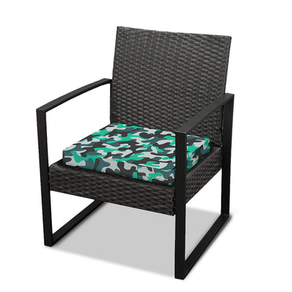 Teal And Black Camouflage Print Outdoor Seat Cushion Cover