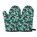 Teal And Black Camouflage Print Oven Mitts