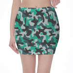 Teal And Black Camouflage Print Pencil Mini Skirt