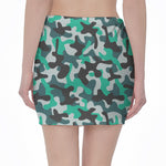 Teal And Black Camouflage Print Pencil Mini Skirt