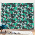 Teal And Black Camouflage Print Pencil Pleat Curtains