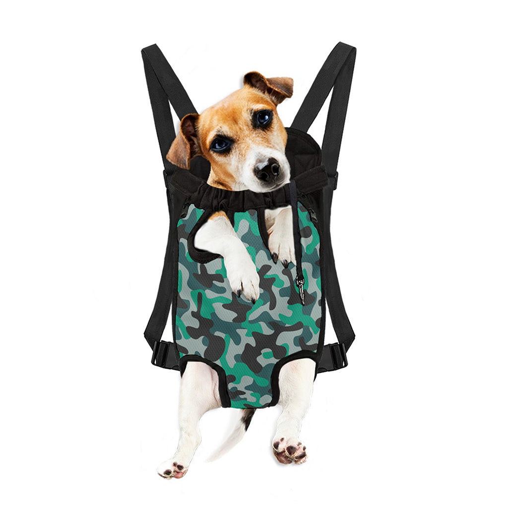 Teal And Black Camouflage Print Pet Carrier Backpack
