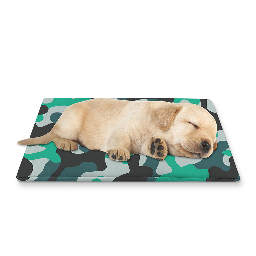 Teal And Black Camouflage Print Pet Cooling Mat Cover