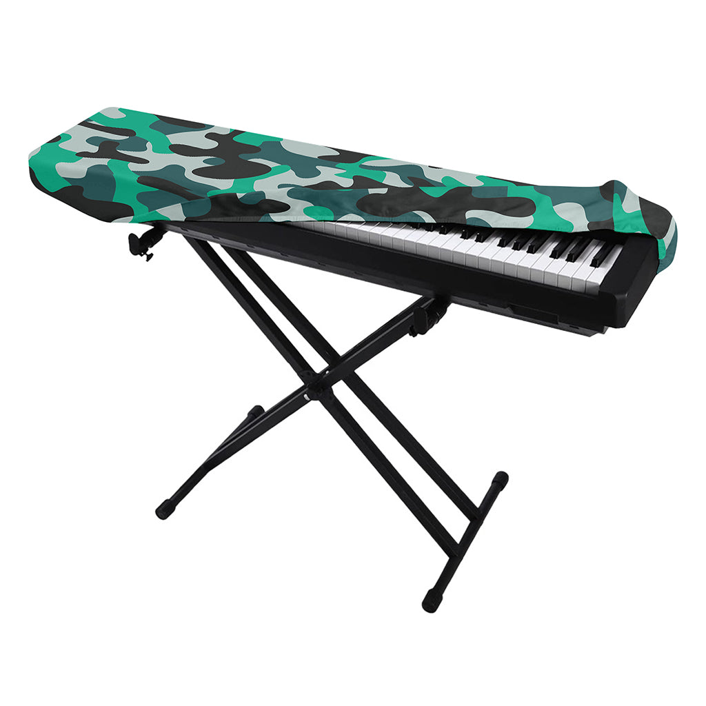 Teal And Black Camouflage Print Piano Keyboard Cover
