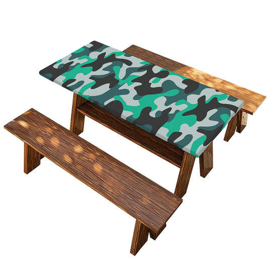 Teal And Black Camouflage Print Picnic Table Cover